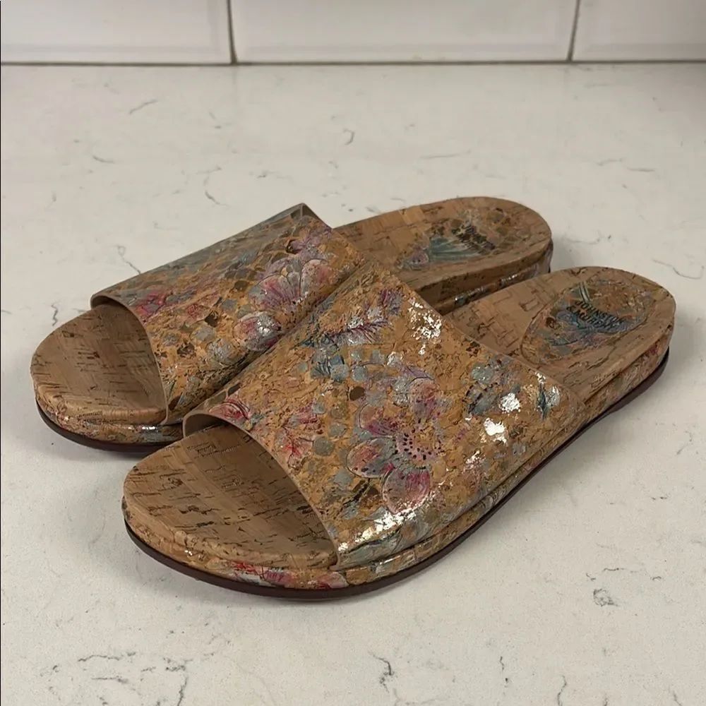 Johnston & Murphy “Jenny” Floral Cork Slide Sandals Size 9